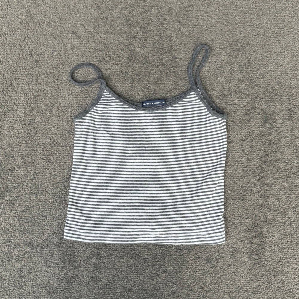 Brandy Melville Grey White Striped‎ Cami Tank Top Spaghetti Strap Cotton